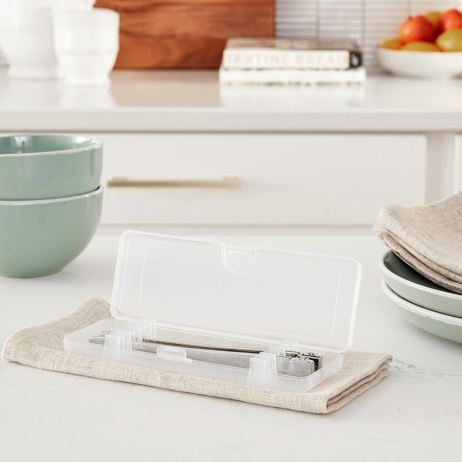 the family choaf case in clear sitting on a countertop