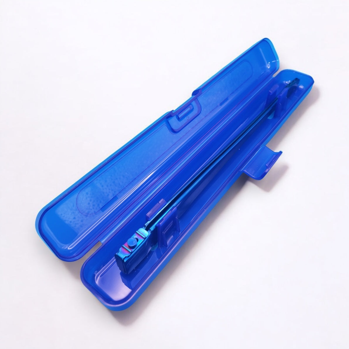 blue single carry case for the choaf by fourth option sitting propped open